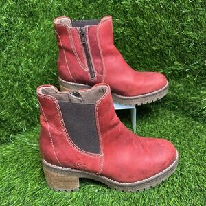 Bos. & Co Red Leather Lug Sole Chelsea Boots / SZ 36 or US 5.5